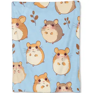 Hamster Blanket - Cute Cartoon Hamsters Light Blue Flannel Throw,Gifts for Kids Adult, Soft & Warm,Lightweight, for Modern Rustic Whimsical Decor, Animal Lovers, and Room Home Accents