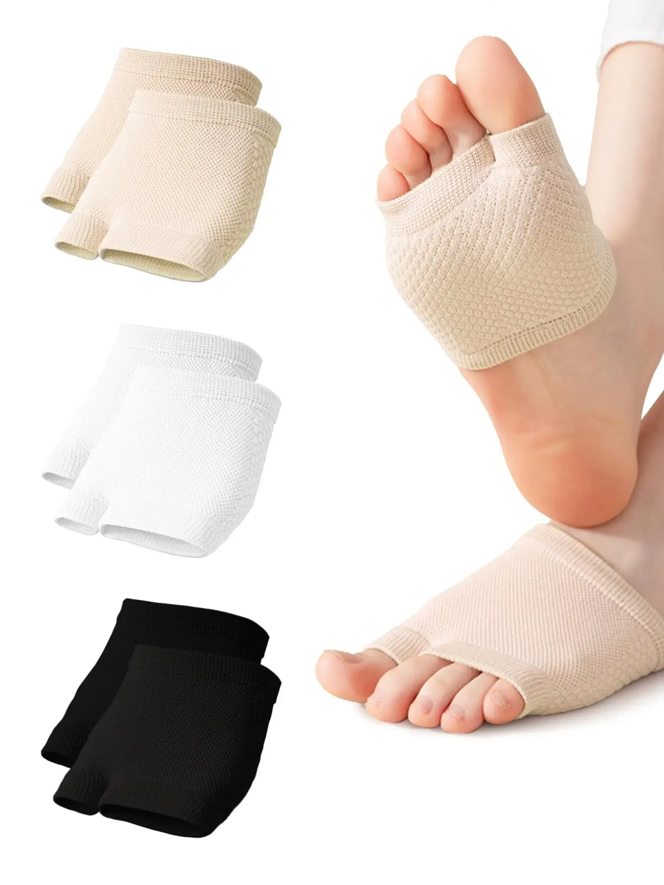 3 Pairs Women Open Toe Half Socks No Show Socks Peep Toe Mule Sandal Sock for Clogs Flip Flop Slide Slipper Liner Sock Basic Casual Daily Socks