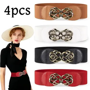 4 pcs 2.36" Wide Vintage Wide Belt Elastic Waist Belt Women Stretchy Belts with Buckle for Dresses