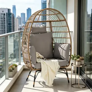 Summervibes Oversized All-Weather PE Wicker Egg Chair, 600lbs Capacity, Modern Design with 39x28.5x58.2" Fully Welded Metal Frame, Large Machine Washable Cushion & Pillow, Black Rattan Seating for Porch & Backyard,summervibes