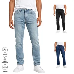 LIFE KEEPS MOVING men’s slim-fit jeans—casual street style stretch denim long pants; fashionable, high-end skinny jeans available in black, dark blue, and light blue; perfect for everyday casual wear; a top choice for Father’s Day gifts.