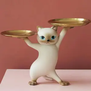 Cat Design Serving Tray Statue, 1 Count Creative Desktop Storage Ornament, Home Decor for Living Room Bedroom Office, Room Decor, Home Accessories, Decorative Sculptures