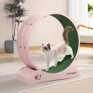 Niubya Cat Running Wheel, Small Animal Exercise Treadmill w/ Locking Mechanism, Carpet Runway, Cat Teaser Toy, Indoor, Pink
