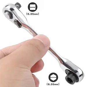 1/4 Inch Double Ended Quick Socket Ratchet Wrench, Portable Chrome Vanadium Steel Screwdriver Head Tool, Professional Hand Tool for Home & Office