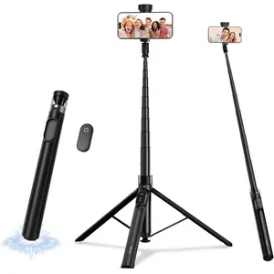 66" Automatic Phone Tripod Stand with Remote, Cell Phone Tripod for  Video Recording & Live Streaming, Adjustable Selfie Stick Tripod for Content Creators, Vloggers (Black)