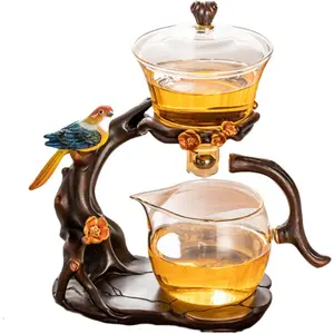 Lazy Kungfu Glass Tea Set Semi Automatic Glass Teapot Set Drip Rotating with Infuser Heat-resistant Tea Pot (Transparent, Teapot(only))