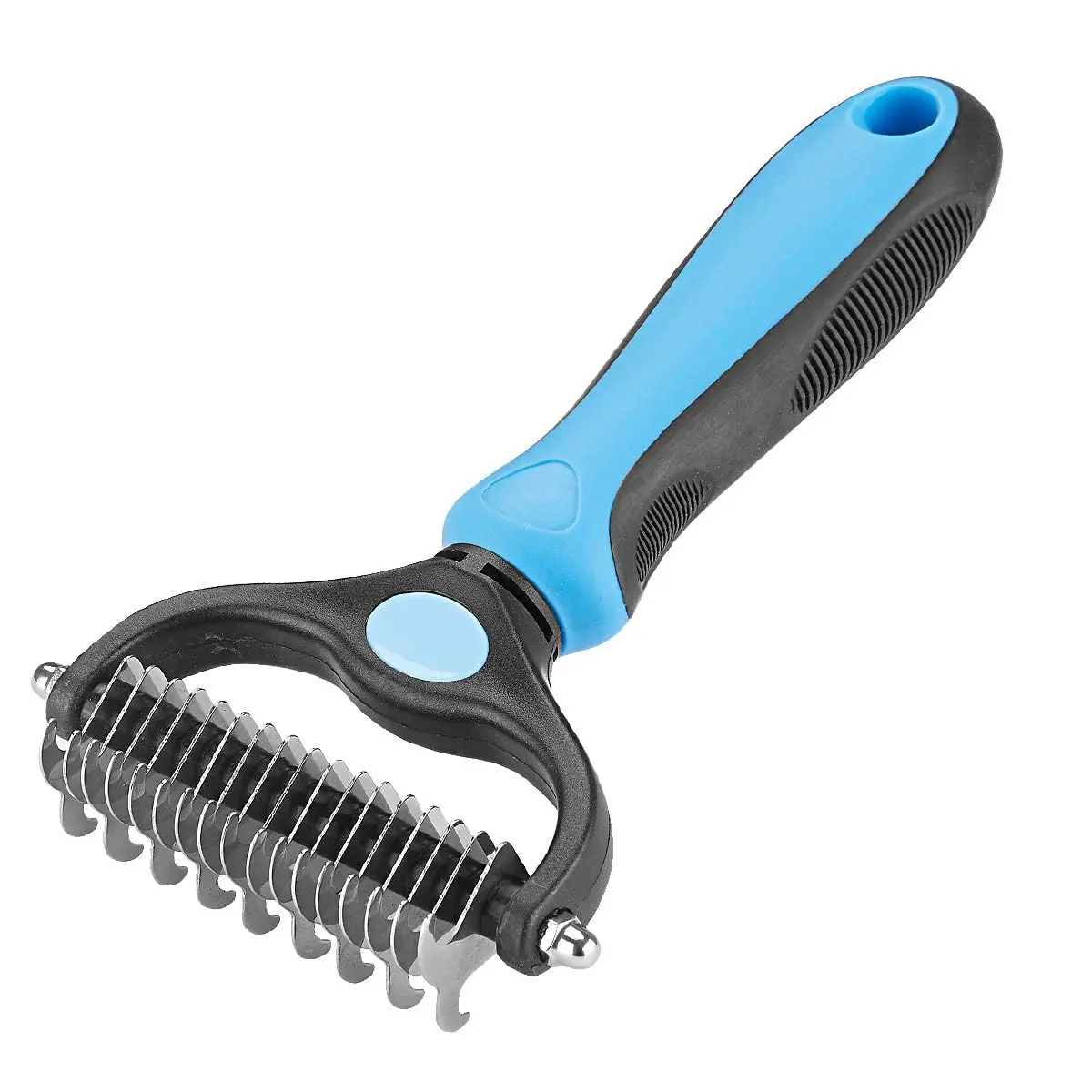 Pet Grooming Rake - Double-Sided Deshedding Dematting Tool, Undercoat Rake for Dogs & Cats, Extra-Wide Dog Grooming Brush & Deshedder Comb for Long Hair, Reduces Shedding 95%,Blue