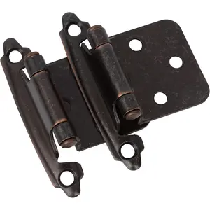 Oil Rubbed Bronze Cabinet Hinges for Kitchen Cabinets (10 Pair - 20 Pcs) - 1/2" Overlay Self Closing Flush Mount Hinges with Silicon Bumpers & Upgraded Screws