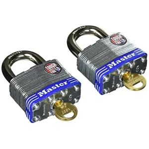 212 MAIN Master Lock 91800 5T Laminated Steel Padlock, 2 in., Keyed Alike, Pack of 2, Motorcycle & Automotive Safety Lock