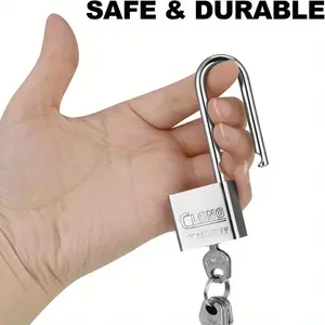 Long Shackle Padlock with Key, Durable Stainless Steel Padlock, Perfect for Sheds, Gym Lockers, Fences & Garages