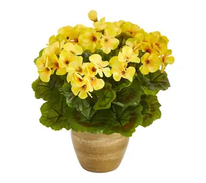 Nearly Natural 11" Geranium Plant in Ceramic Planter