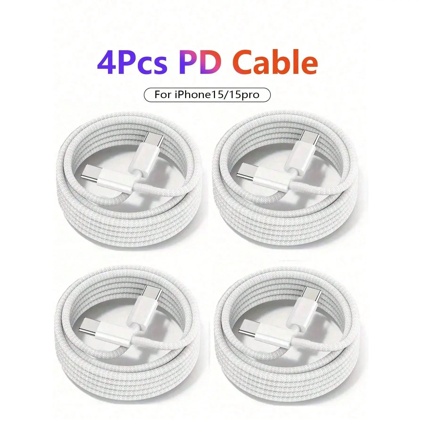 USB-C Fast Charging Cable Set, 1/2/4 Pack, 1 Meter Long, Compatible with iPhone 15 Pro Max, Android, PD Type-C to Type-C Charger for Phones & Tablets