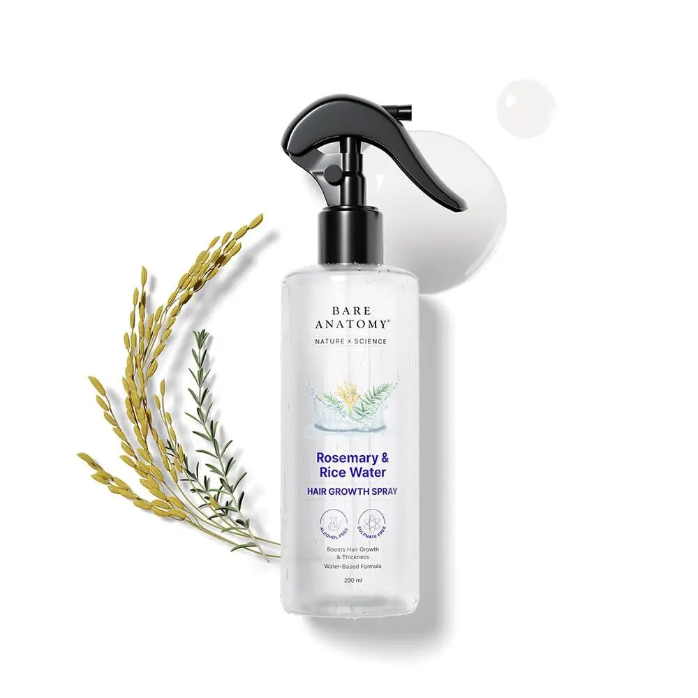 Bare Nature x Science Rosemary Water Spray for Hair Growth & Hair Thickness with Rice Water |100% Natural Extract