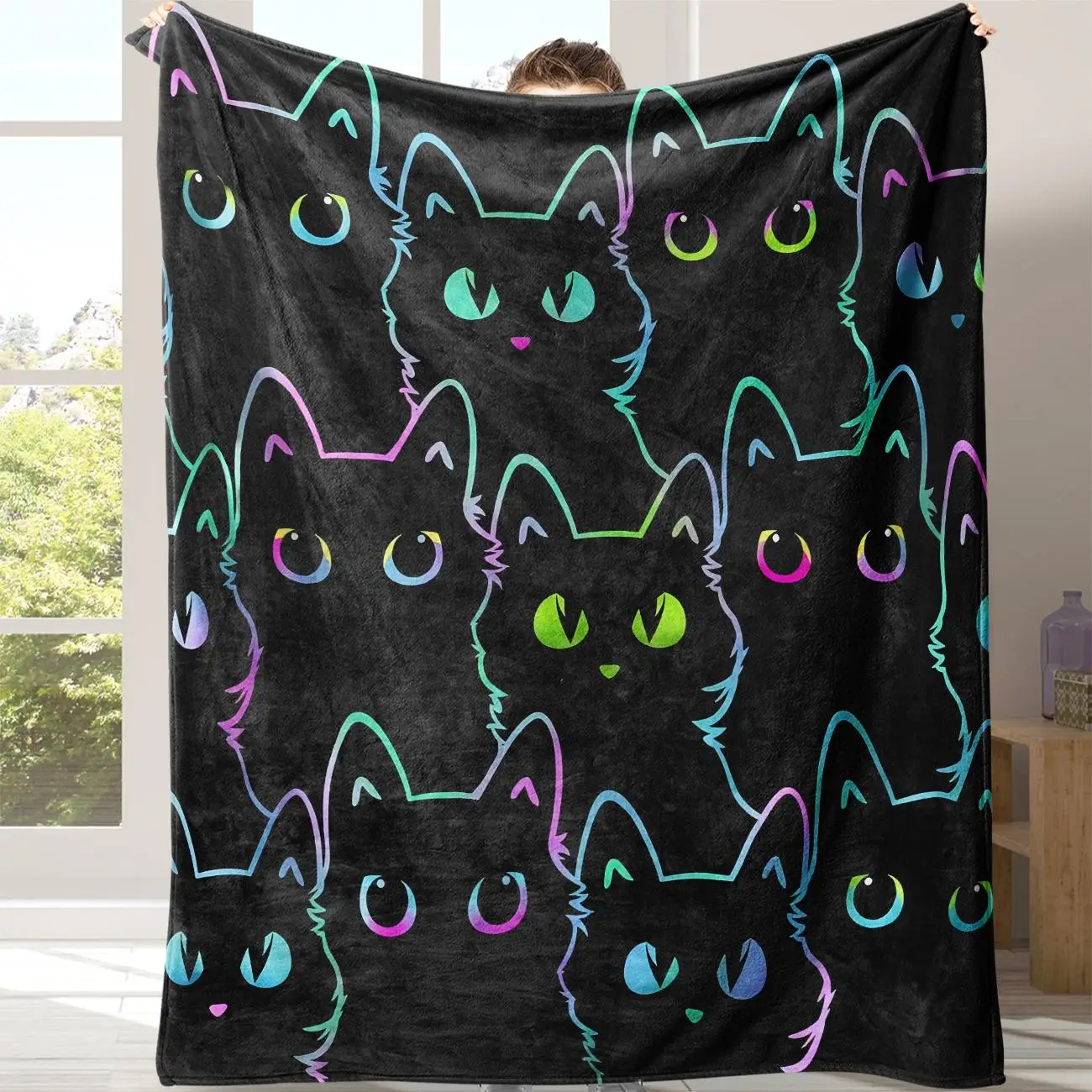 Room Decor Cat Pattern Flannel Blanket with Storage Bag, Soft Warm Napping Throw Blanket , Cozy Bedding for Office, Rest Blanket for Air-conditioned