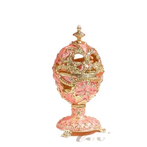 Vintage Style Metal Jewelry Box with Magnetic Closure, Enamel Faberge-Inspired Decorative Trinket Organizer, Tabletop-Mounted Storage for Rings, Home Decor Gift