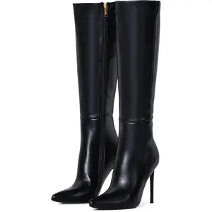 4 inch Women's Knee High Long Boots, Stiletto Tall Pointed Toe Heeled Boot Leather Suede Comfortable Sexy
