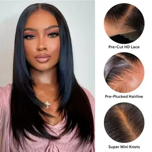 ISEE HAIR  Layered Cut Wear Go Wigs Yaki Straight 9x6 Pre-cut Lace Closure 180% Density Wigs Premium Quality Human Hair Outdoorfun #Category Spotlight