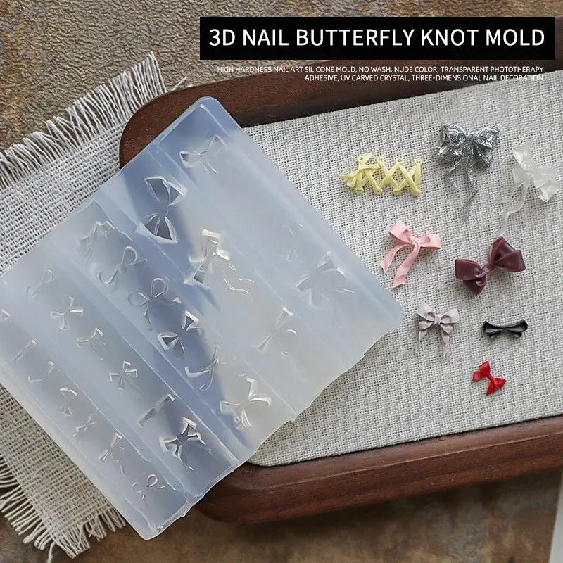 Advanced 3D Silicone Nail Art Embossing Mold, Reusable, Cute Cartoon Bow Ribbon, DIY Handmade Nail Decoration Tool, Beginner-Friendly Salon and Home Nail Styling Supplies, Easy Demolding Design, Manicure
