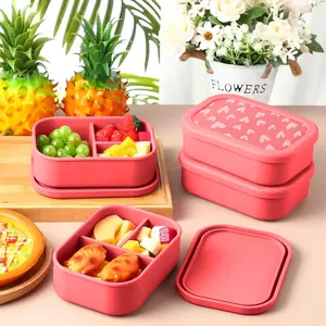 Silicone Bento Box, Food Grade, Divided Compartments Lunch Box, Microwave Safe, Leak Proof Insulated Lunch Container, Reusable Silicone Food Storage Container, Dishwasher Safe, Bento Box for Adults Kids