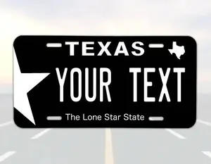 T3xas Custom Text License Plate, 12 x 6 Aluminum Vanity Tag for US Vehicles, Lone Star State Personalized Vanity Plate Gift, Black Car Decor
