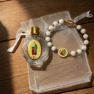 Recuerdos para bautizo 12sets, baptism party favor holy water bottle and white bracelet