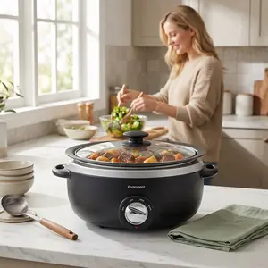 6.5 Quart Slow Cooker with Aluminium Sear Sauté Stew Pot Stovetop & Dishwasher Safe Glass Lid Adjustable Temp Cool Touch Handles Perfect for Hot Soups Stews Pot Roasts Curries Casseroles