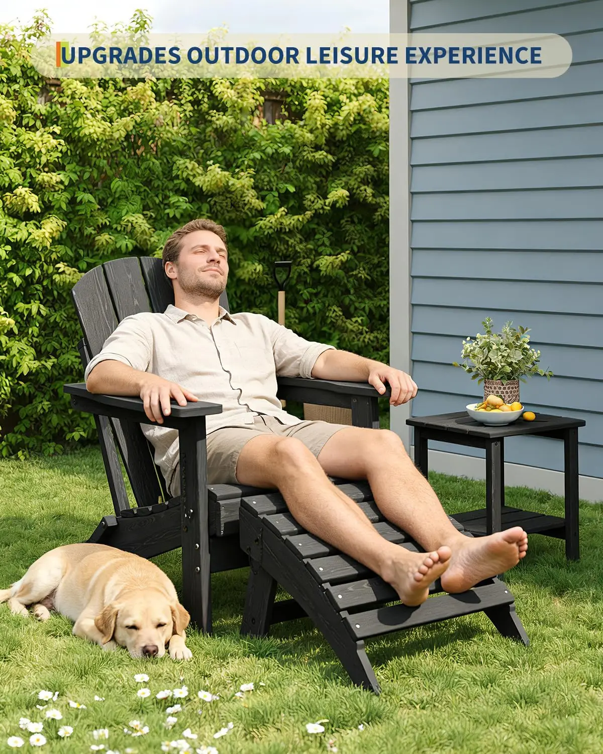 Gaomon 2-Piece Stable Durable HDPE Plastic Adirondack Ottoman Set, Foldable Outdoor Footrest for Adirondack Chairs, All-Weather Waterproof, 230 lbs Weight Capacity, 13.8-in Height, for Garden, Backyard