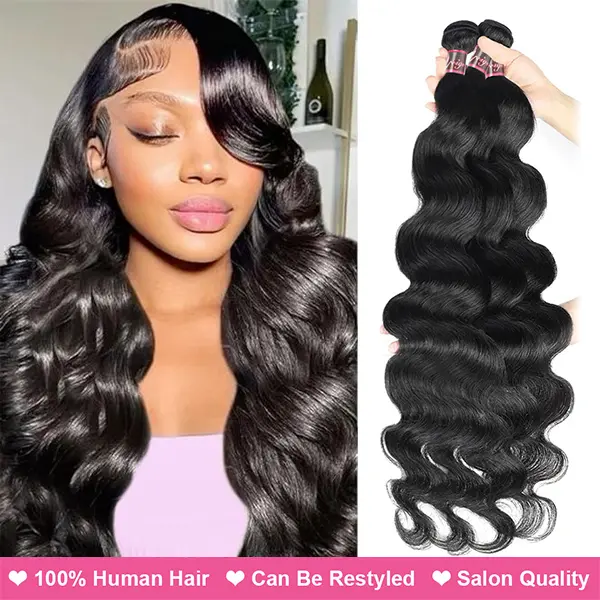 Uwigs Natural Color Remy Human Hair Bundles - Body Wave Human Hair Weave Extensions, Hair Extensions
