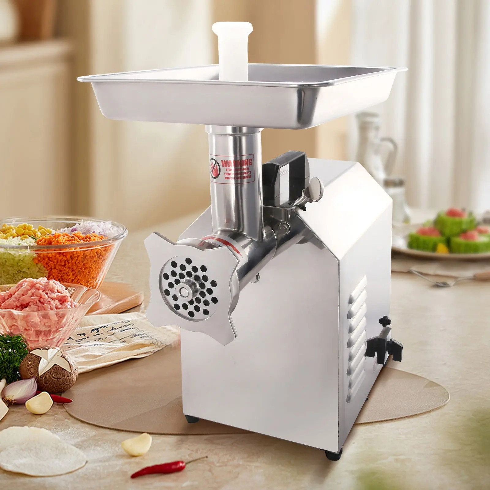 Hakka Commercial Electric Meat Grinder - 900W Stainless Steel Industrial Meat Mincer, Heavy-Duty Food Processor with 2 Grinding Plates, Reverse Function, 560 lbs/h Capacity for Commercial Kitchens