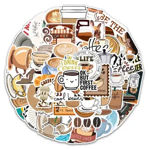 Coffee Series Sticker, 54pcs/pack Waterproof Self Adhesive Decor Paper, Decor Sticker for Gift Greeting Card Water Bottle Laptop Phone, Funny Stickers
