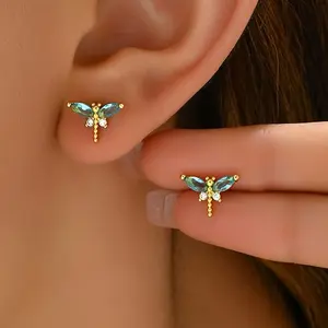 [Dragonfly Earrings] 1 Pair Women'S Dragonfly Earrings Inlaid with Cubic Zirconia, Exquisite Craftsmanship, Super Shiny, Cute And Fashionable, Suitable for Women'S Gatherings, Relaxing, Halloween/Christmas/Thanksgiving