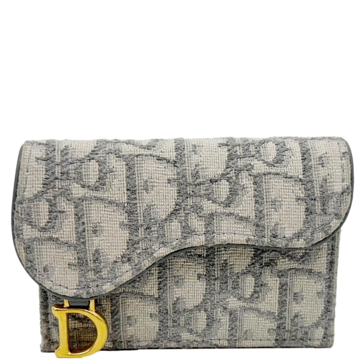 Pre-owned Dior Oblique Canvas Card Holder Christian Saddle Gray