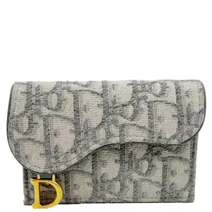 Pre-owned Dior Oblique Canvas Card Holder Christian Saddle Gray