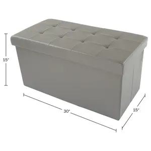 Lavish Home Ottoman 30" Folding Faux-Leather w/Divider