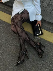 Elegant Floral Lace Fishnet Tights | Plus Size High Waist Patterned Stockings