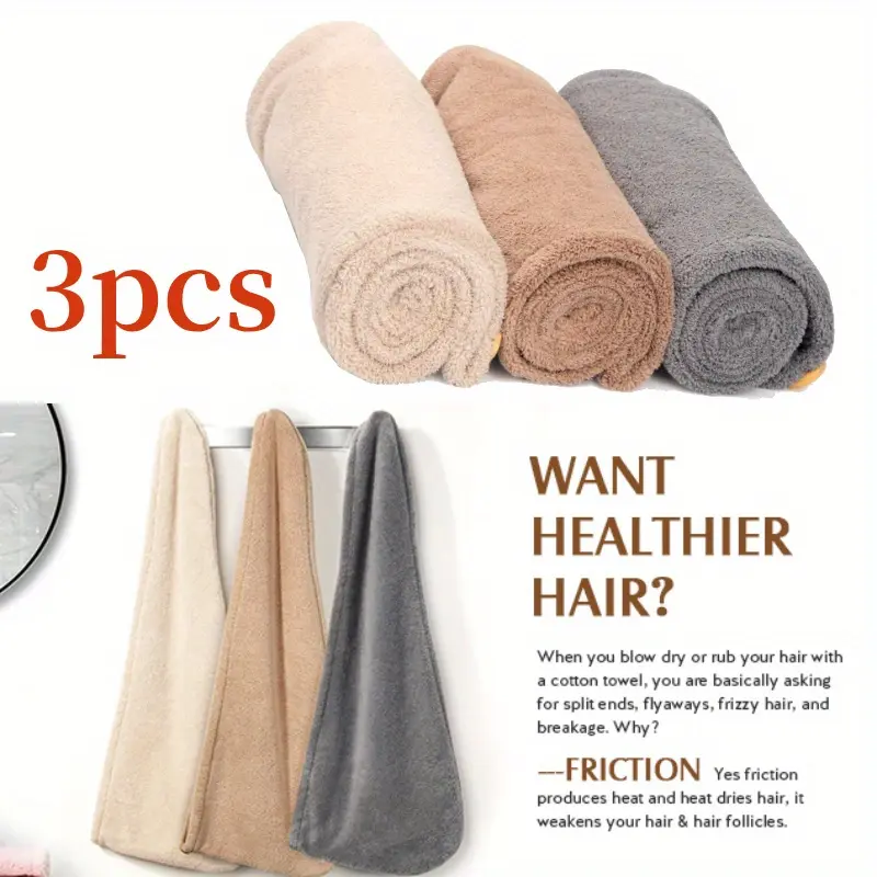 3 Pcs 9.8" X 25.6" Buttoned Towels, Microfiber Lightweight Towels, High Absorbency Towel Bags for Curly Hair, and Women's Quick Drying Hair Towels Textiles & Soft Furnishings