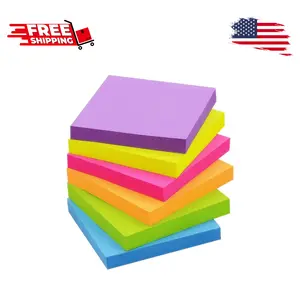 3x3 Inch Bright Colors Self-Stick Sticky Notes, 6 Pack