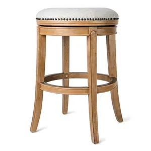 Maven Lane Alexander Round Backless Swivel Bar Stool, Weathered Oak, Bar Height