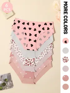 Women's Heart Print Panties, Soft Comfortable Invisible Fit, Triangle Underwear Set, 6 Pieces, Skin-Friendly