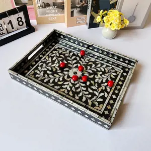 Handmade Colorful Shell Tray Bathroom Storage Organizer Rectangular Decorative Vanity Organizer for Cosmetics or Jewelry