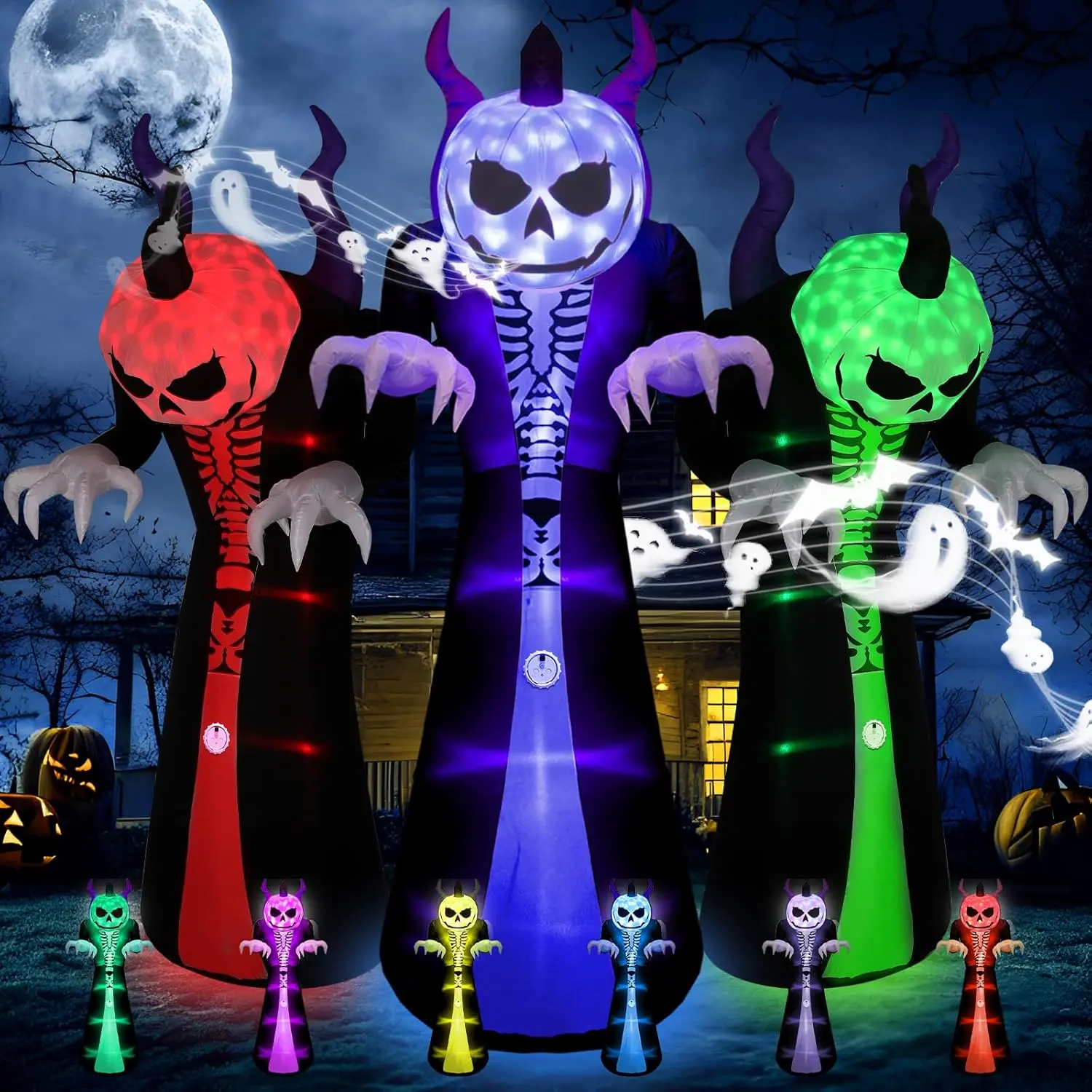 10FT Halloween Inflatable Giant Grim Reaper Ghost Festive Decoration - Motion-Activated Screaming, 8-Color Changing Lights, Plastic-Polyester Build, Drawstring, Waterproof Lighted Party Holiday Decor for Outdoor Yd Colorful Ornament