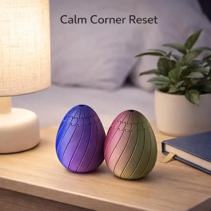2 Pack Slippery Twisty Egg Fidget Toy - 3D Printed Stress Relief Sensory Fidget Easter Eggs - Simple Dimple Fidget Toys