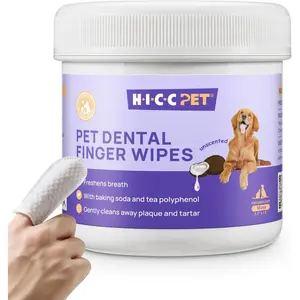 HICC PET Teeth Cleaning Wipes for Dogs & Cats, Remove Bad Breath by Removing Plaque and Tartar Buildup No-Rinse Dog Finger Toothbrush, Disposable Gentle Cleaning & Gum Care Pet Wipes, 50 Counts