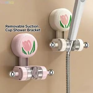 No-Drill Suction Cup Shower Head Holder for Bathroom, Removable Adjustable Shower Wand Bracket, Strong Adhesive Reusable Showerhead Base, Tool-Free Installation for Home Bathroom, Hotel & RV Use, Sturdy Universal Fit Shower Holder for Standard Shower Wand