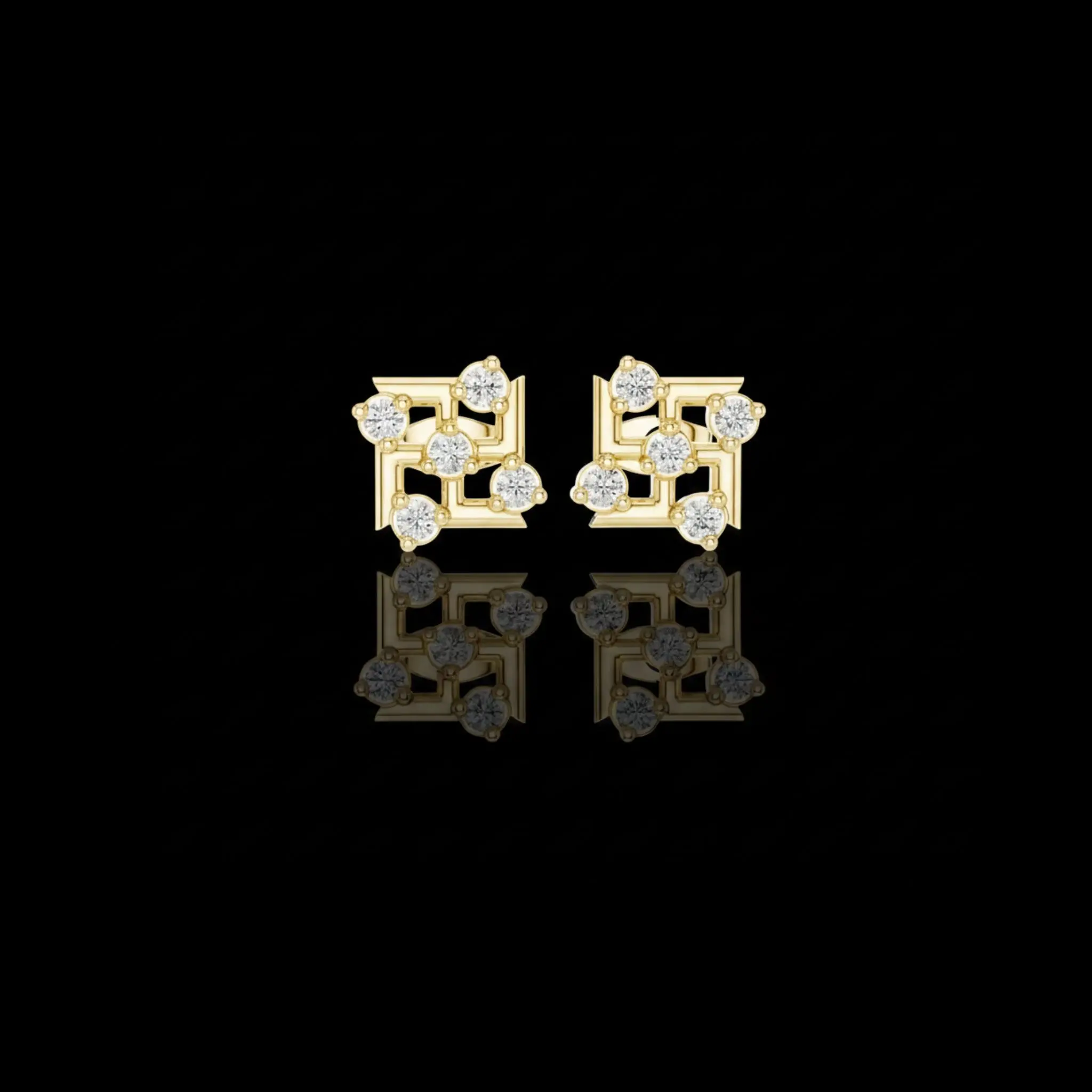 Iconic Grid Aura Round Lab Diamond Set Stud Earrings with Contemporary Architectural Motif