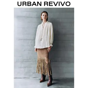 URBAN REVIVO Lace Up Front Overhead Shirt-UWH250010