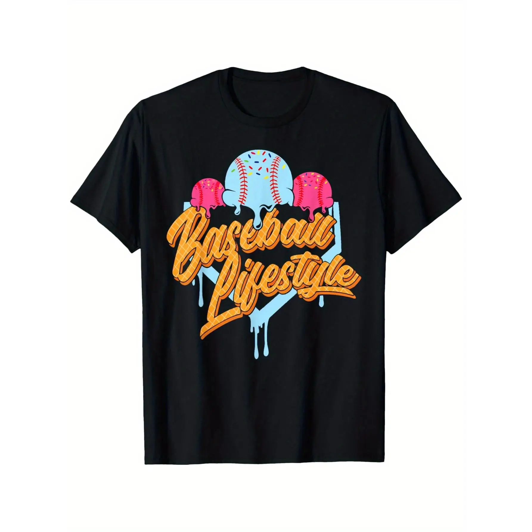 Baseball Lifestyle Graphic T-Shirt for Boys & Girls - Breathable, Comfortable Round Neck Tee with Ice Cream Drip Design - Perfect Gift for Summer Spor