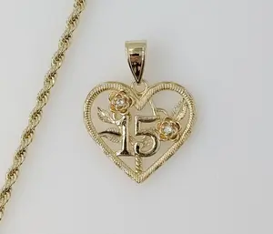 Plated Heart "My 15" Quince 3mm Rope/Braided Chain Necklace