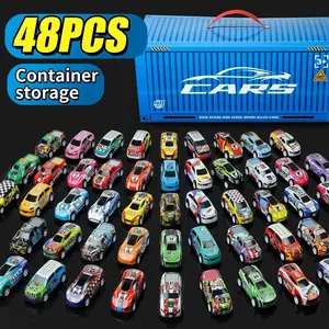 48 Pack Pull Back Cars for Kids - Diecast Alloy Race Car Toy Set with Portable Storage Box, Mini Vehicle Bulk Party Favors, Goodie Bag Fillers, Stocking Stuffers for Boys & Girls