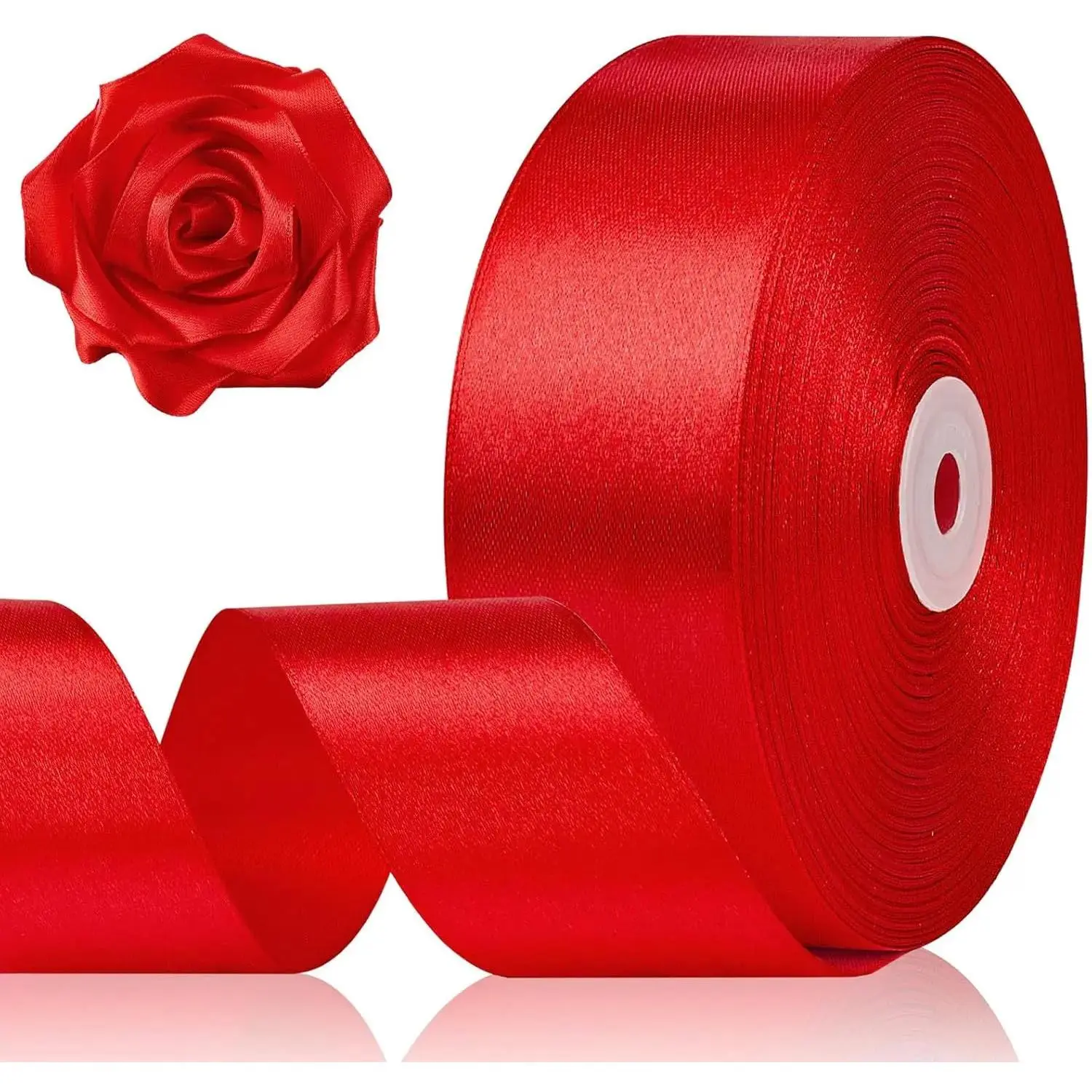 1-1/2 Inch 50 Yards Red Satin Ribbon, Solid Fabric Ribbon Roll for Flower Bouquet,  Wrapping, Roses Making,  Crafts